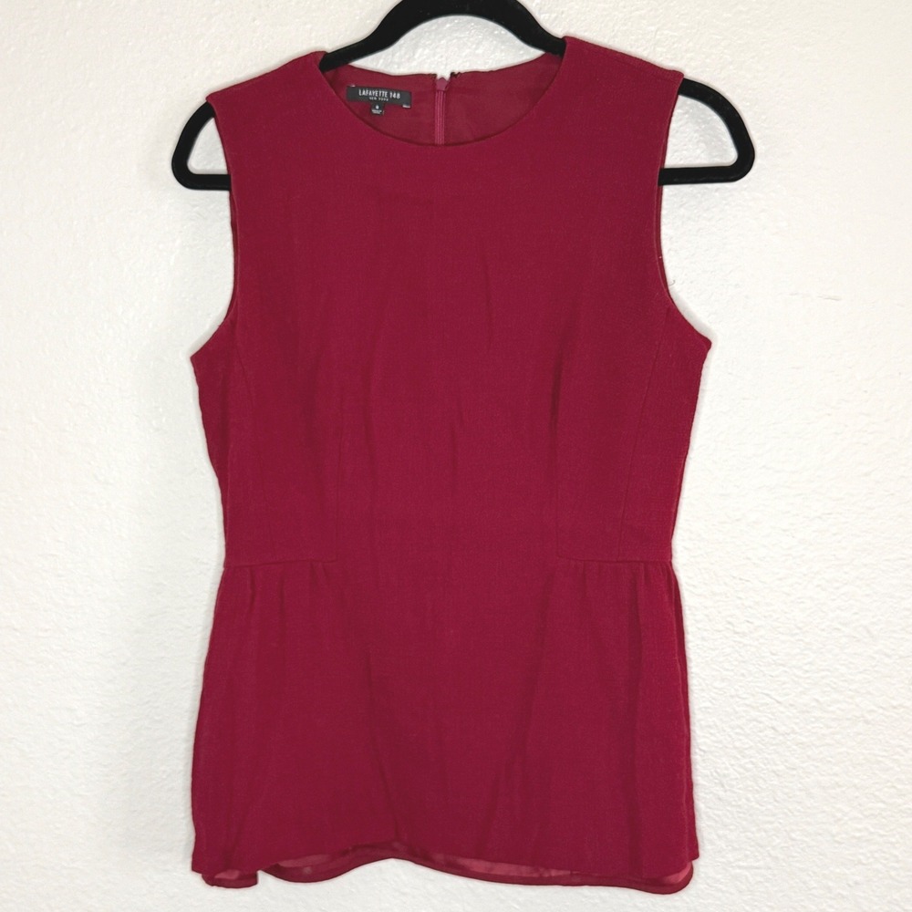 Lafayette 148 Womens 6 Red Wool Sleeveless Peplum Top Corpcore Career Old Money